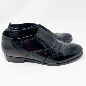 MONOPRIX FRANCE BLACK PATENT WING TIP
SLIP ON SHOES WOMENS SZ 40/US9